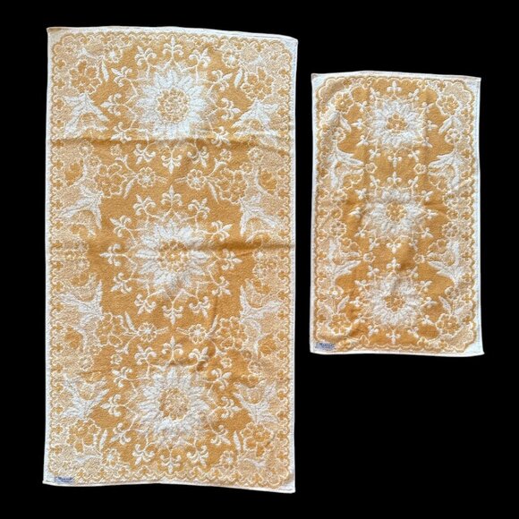 Vintage Martex Embroidered Floral Yellow & White Bath/Hand Towel Set - Picture 2 of 5